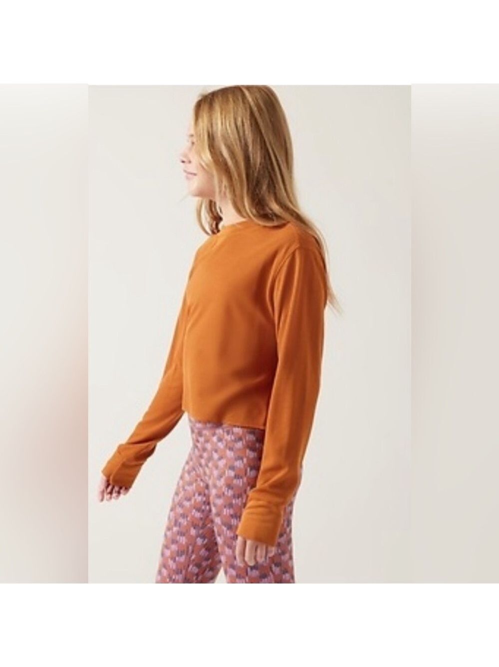 Athleta Girl Wander Waffle Long Sleeve Top Foliage Orange Size XL/14 - Picture 5 of 7